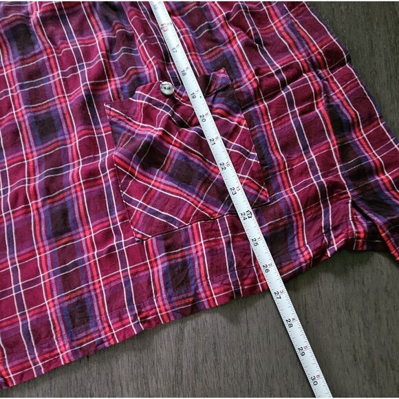 J Jill Womens Size L Maroon Pink Plaid Tunic Blouse Top Front Pocket Pullover - Picture 4 of 7